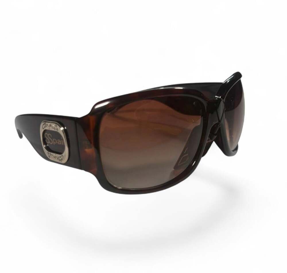 Y2K Vatel SSpair Sunglasses Oversized Lense Tortoiseshell Brown UV400 Rhinestone